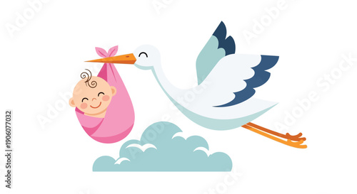 A charming depiction of a stork delivering a baby wrapped warmly in a blanket silhouette high quality professional detailed modern elegant