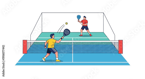 Two padel tennis players in action during a match on a vibrant court a striking silhouette high quality professional detailed modern elegant