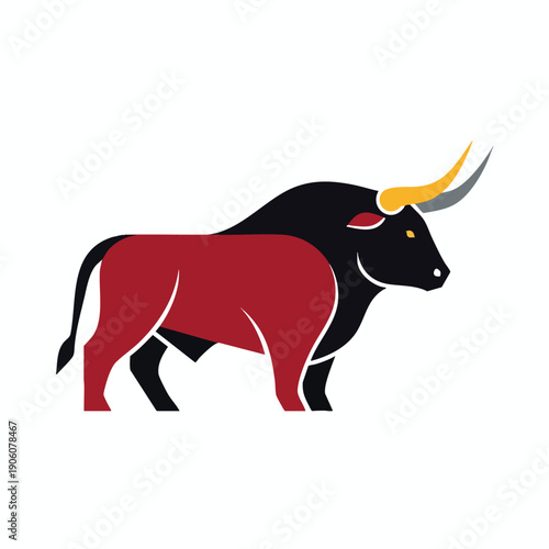 Stylized Vector Illustration of a Mythical Horned Creature with a Modified Bull and Deer Hybrid Design