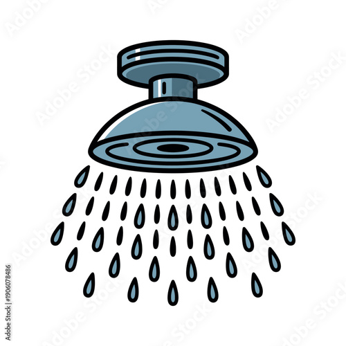 An illustration of a shower head with water droplets falling from it