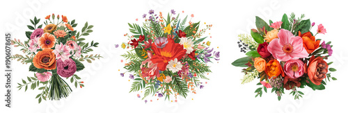 Beautiful flower composition isolated on transparent background, flat design illustration