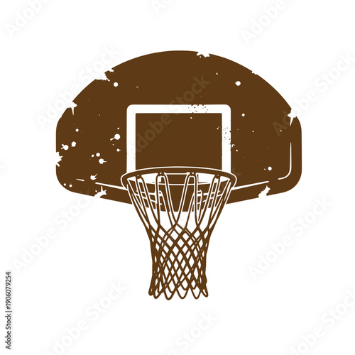 Grunge texture Brown basketball hoop with net and backboard on white background Vintage Style