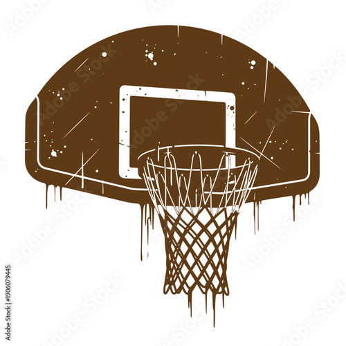 Grunge texture Brown basketball hoop with white outline on white background Vintage Style