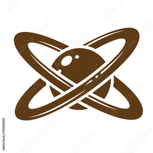 Vintage Grunge Saturn planet with rings in brown color on white background