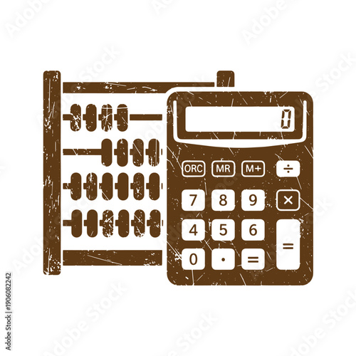 Vintage Grunge Vintage abacus and calculator on white background for finance and education concepts