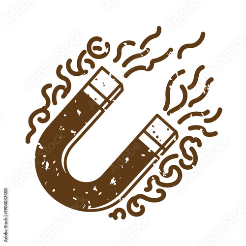 Vintage Grunge Vintage illustration of a horseshoe magnet with magnetic field lines around it on white background