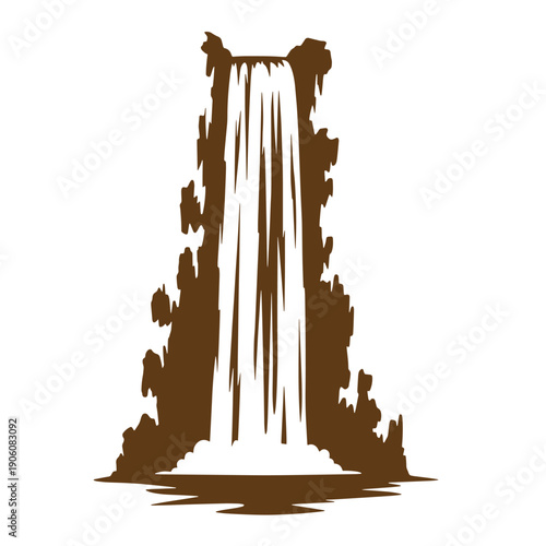 Grunge texture Waterfall illustration with rocky surroundings and flowing water  natural landscape element Vintage Style