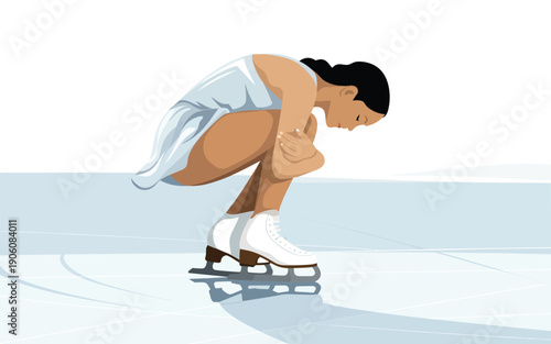 Female figure skater in mid-performance on ice rink, captured from side viewpoint