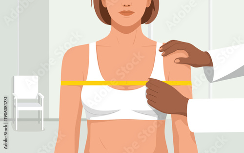 Medical professional measuring a woman's upper arm circumference in a clinical setting