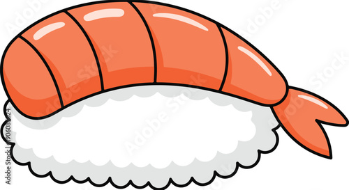Single Ebi Nigiri Sushi, minimalist cartoon vector illustration