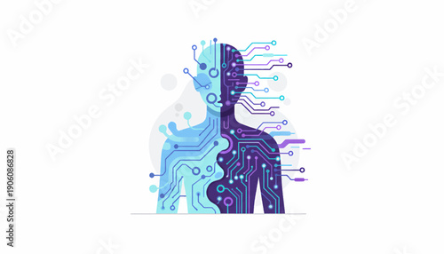 Digital representation of human silhouette with circuit board pattern.