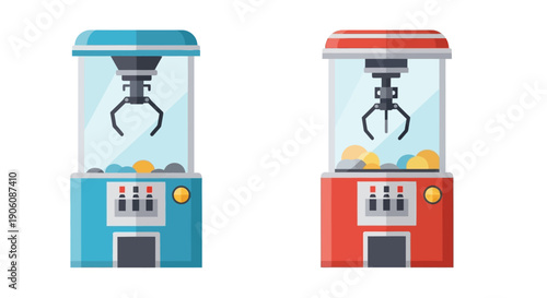 Two colorful arcade claw machines stand side by side offering prizes within a striking silhouette high quality professional detailed modern elegant stylish clean crisp