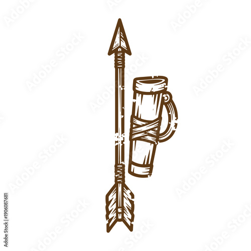 Vintage Grunge A sketch of an arrow and a beer mug tied together with rope on white background