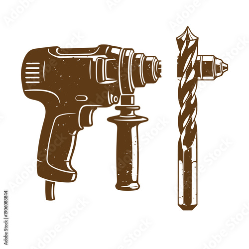 Vintage Grunge drill and drill bit tools for home improvement and construction projects  drilling equipment