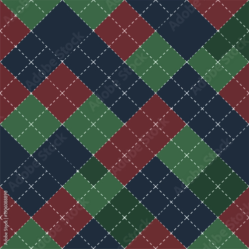 Classic Argyle Pattern in Red, Green, and Blue.