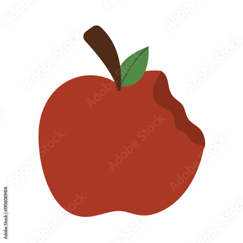 Red Apple with a Bite Taken Out Flat Vector Graphic