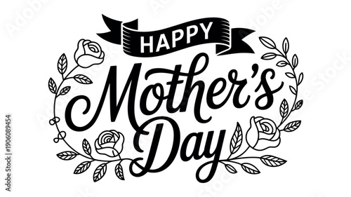 A Happy Mother's Day greeting card with a floral design and ribbon banner