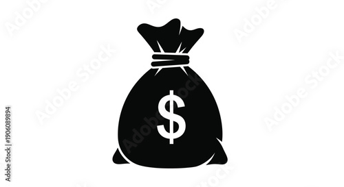 A stark black silhouette of a money bag with a dollar sign representing wealth and finance silhouette high quality professional detailed modern
