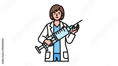 Healthcare Professional and Vaccine: A healthcare professional stands poised, needle syringe in hand, symbolizing vaccination. This image embodies health, healthcare, and medical concepts. 