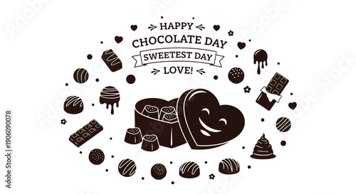 A delightful illustration showcases chocolate treats and loving messages for a happy chocolate day silhouette high quality professional detailed modern elegant stylish