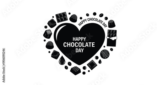 A festive illustration showcasing various chocolate treats arranged within a heart shape celebrating chocolate day silhouette high quality professional detailed modern elegant