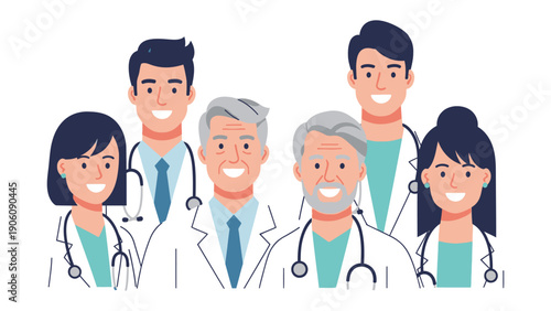 Healthcare Heroes in Unity: A harmonious group of healthcare professionals, each radiating warmth and expertise, stand together in a show of unity and dedication to well-being.