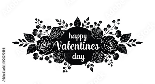 A decorative valentine s day frame featuring roses and foliage in a striking black silhouette high quality professional detailed modern elegant stylish clean