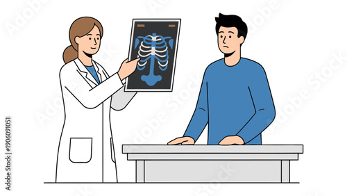 Doctor's Diagnosis: A medical professional consults with a patient, reviewing an X-ray, illustrating the importance of health checkups and personalized care.