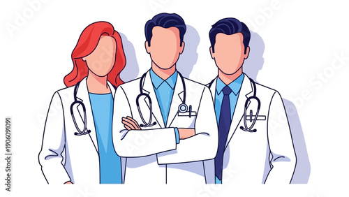Medical Professionals' Ensemble: A group of dedicated medical professionals, united by their shared commitment to healthcare, stands shoulder-to-shoulder, embodying trust and expertise.