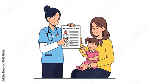 Medical Checkup: A nurturing physician reviews a child's medical assessment with the child and mother, ensuring comprehensive well-being in a nurturing environment.