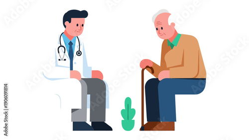 Healthcare Consultation: A medical professional engages in a caring consultation with an elderly patient, promoting health and wellness. 