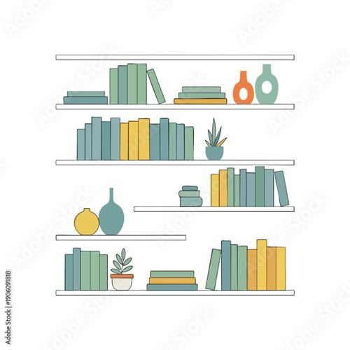 Colorful Bookshelves with Decorative Items