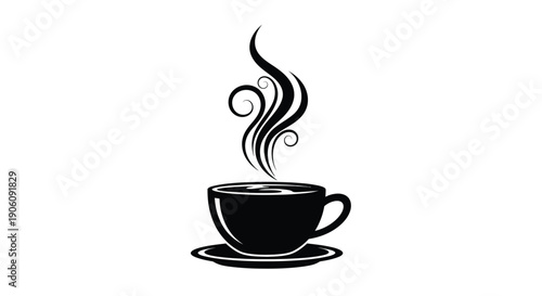 A steaming cup of coffee is depicted in a dramatic black silhouette high quality professional detailed modern elegant stylish clean crisp vibrant