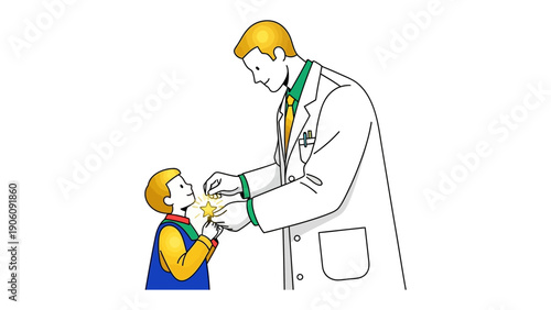 The Doctor's Gentle Touch: A comforting scene unfolds as a compassionate doctor tends to a young patient, offering care and reassurance, highlighting the importance of health and wellbeing.