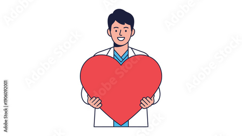 Empathy and Care: A doctor, radiating compassion and care, holds a red heart symbol, representing health, well-being, and medical support.