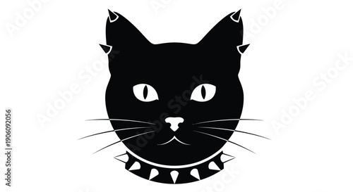 A striking black cat head with pointed ears and a spiked collar is shown as a silhouette high quality professional detailed modern