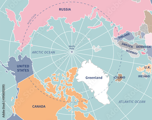 Fotografija North Pole with countries around the Arctic Circle