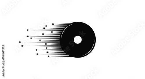 A minimalist depiction of a speeding circular object with trailing lines rendered as a striking silhouette high quality professional detailed modern elegant
