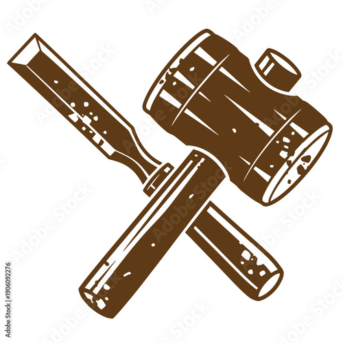 Vintage Grunge Vintage illustration of crossed hammer and chisel tools on white background