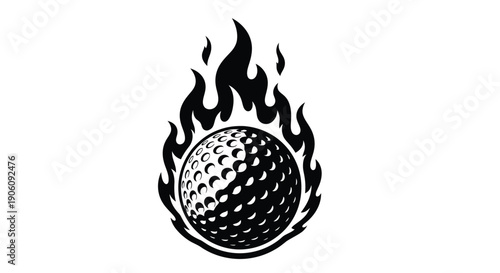 A fiery depiction of a golf ball engulfed in flames presented as a striking black silhouette high quality professional detailed modern elegant