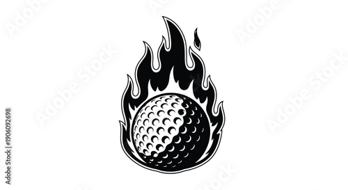 A fiery golf ball graphic with dynamic flames engulfing it presented as a striking silhouette high quality professional detailed modern elegant stylish