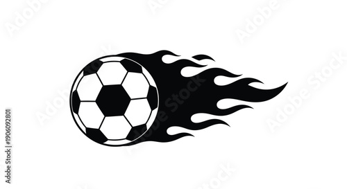A dynamic image of a soccer ball engulfed in flames showcasing speed and energy a striking silhouette high quality professional detailed modern