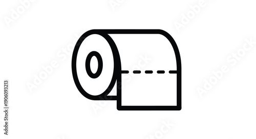A simple black and white illustration of a toilet paper roll with a hollow center silhouette high quality professional detailed modern elegant stylish clean