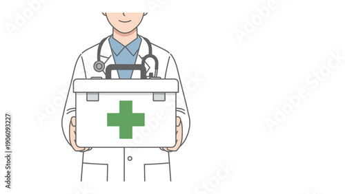 Doctor Holding First Aid: A doctor, embodying medical expertise, tenderly carries a first aid kit, symbolizing care, comfort and readiness to respond in any emergency.