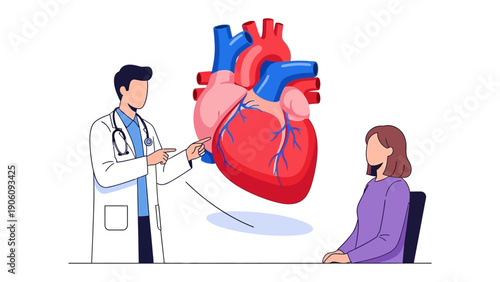 Heart Health Consultation: A medical professional consults with a patient, highlighting the anatomical intricacies of a healthy human heart. It's a visual metaphor of care, precision.