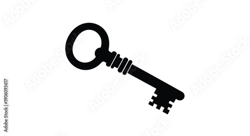 A stark black silhouette depicts an antique key showcasing ornate detailing and a classic form silhouette high quality professional detailed modern elegant