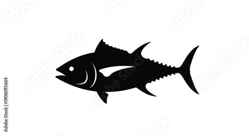 A striking black silhouette of a tuna swimming showcasing its streamlined form and dynamic shape silhouette high quality professional detailed modern elegant