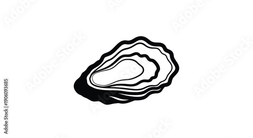 A striking black and white illustration depicts an oyster shell with intricate details rendered as a silhouette high quality professional detailed modern