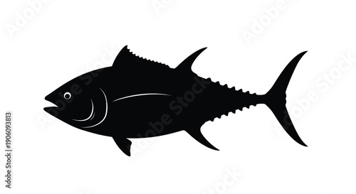 A striking black silhouette of a tuna fish swimming gracefully showcasing its streamlined form silhouette high quality professional detailed modern elegant stylish