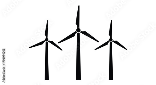 Three wind turbines stand against a white background their forms presented as a striking silhouette high quality professional detailed modern elegant stylish